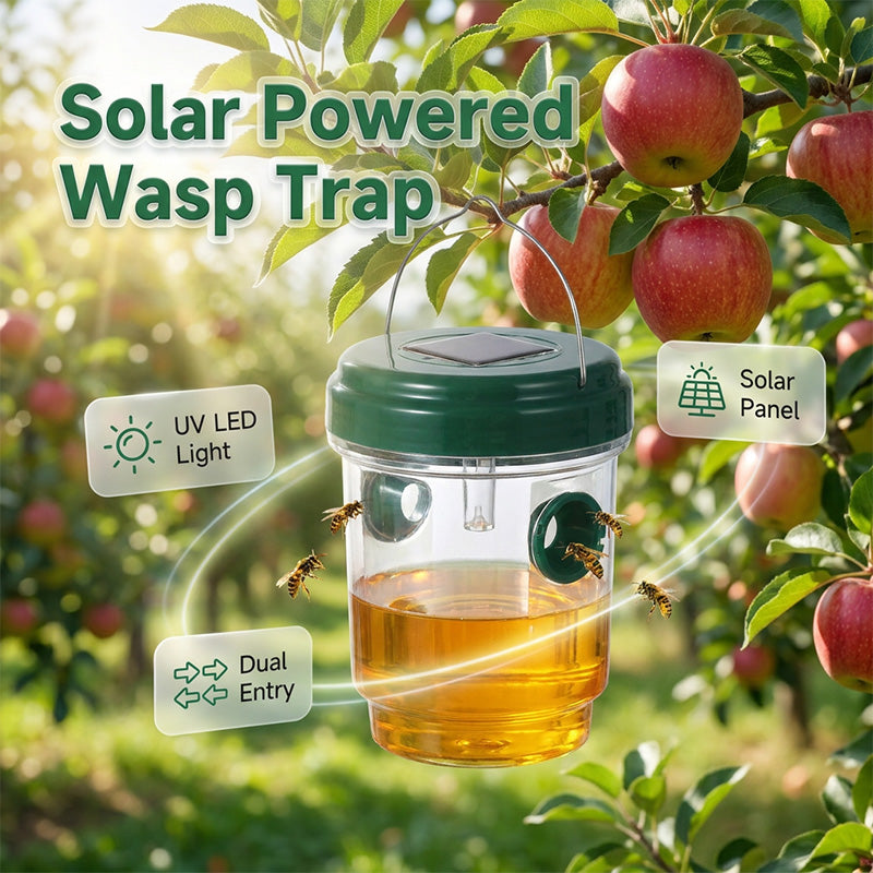 Solar-Powered Hanging Wasp Trap With Dual Entry Tunnels