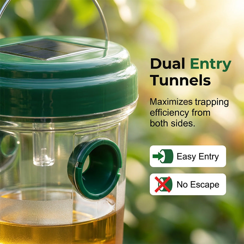 Solar-Powered Hanging Wasp Trap With Dual Entry Tunnels