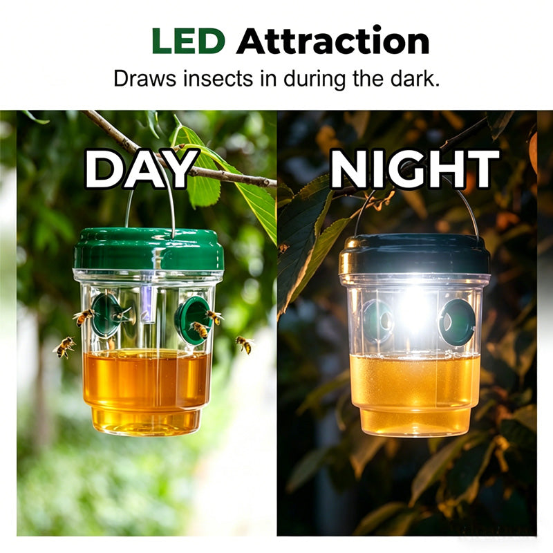 Solar-Powered Hanging Wasp Trap With Dual Entry Tunnels