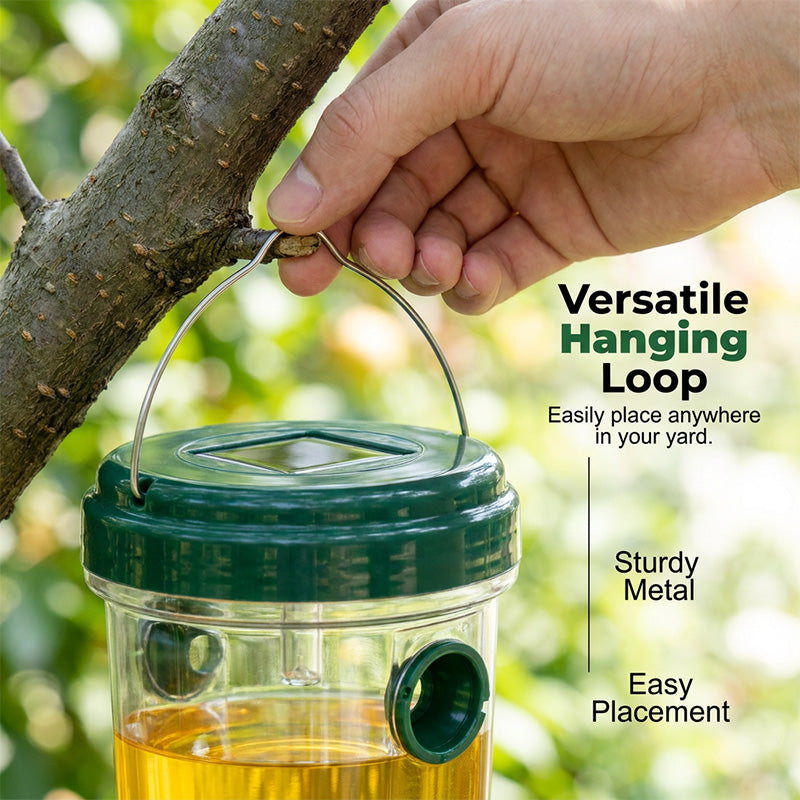 Solar-Powered Hanging Wasp Trap With Dual Entry Tunnels